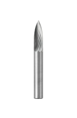 Fresa a ogiva con testa a punta, in miniatura: D. 3 mm, gambo 3 mm, tagliente 2