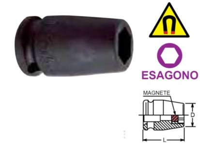 Chiave a bussola-esagono 16 mm-attacco esagonale 3/8"-D. 23,3 mm-lunghezza 32 mm-tipo magnetico