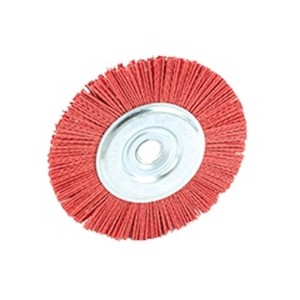 Spazzola circolare-in nylon-Mod. SN H-foro 16 mm-D. 150 mm-colore rosso-Gr. 80