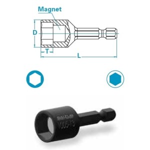 Chiave a bussola con magnete-attacco esagonale 1/4"-attacco esagonale 8 mm-lunghezza 75 mm