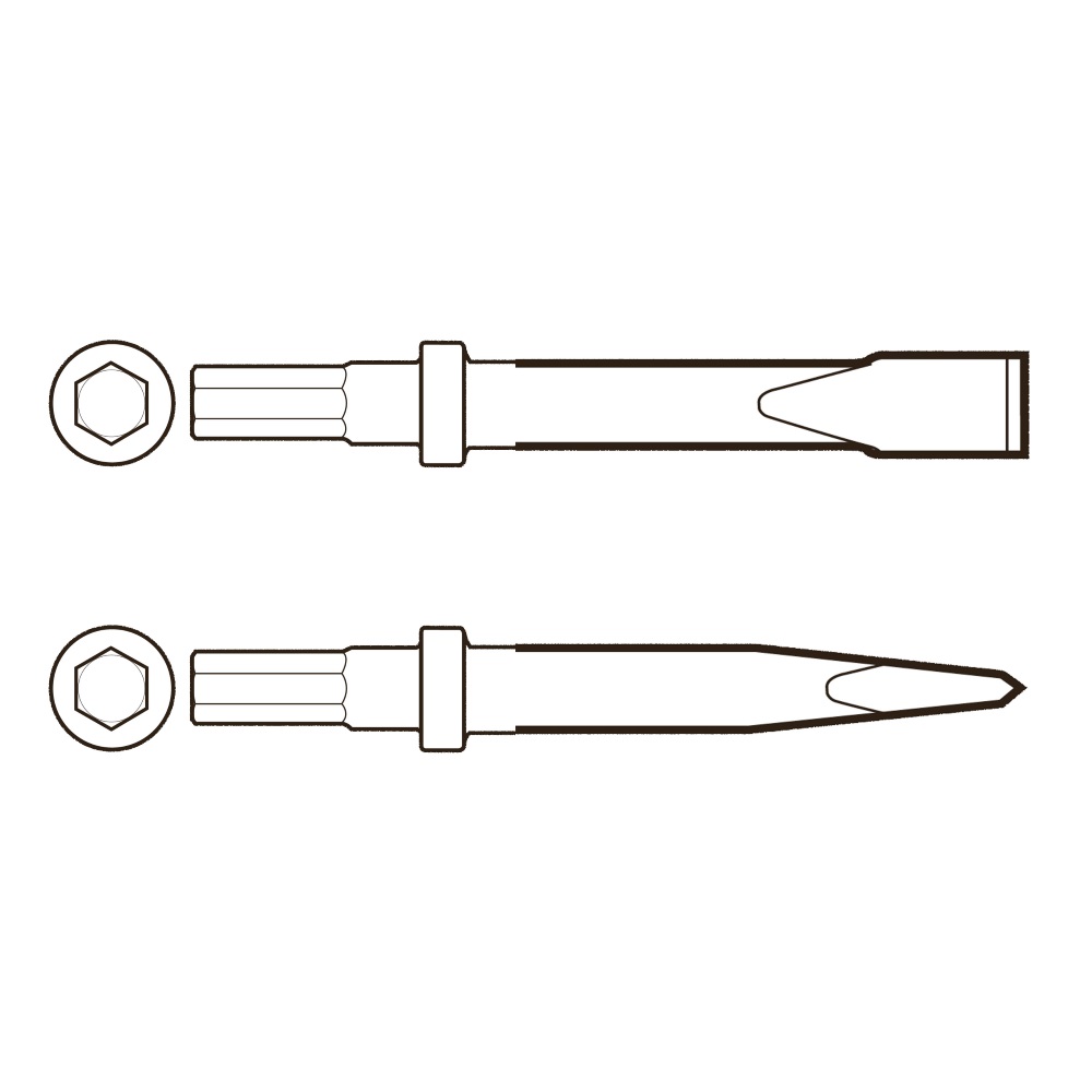 Scalpello piatto: attacco esagonale ISO 17,3 mm (0,68"), lunghezza 260 mm, larghezza 22 mm