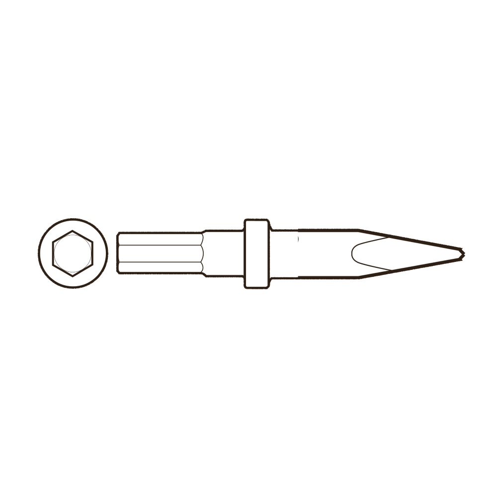 Scalpello a punta: attacco esagonale ISO 17,3 mm (0,68"), lunghezza 560 mm, larghezza 22 mm