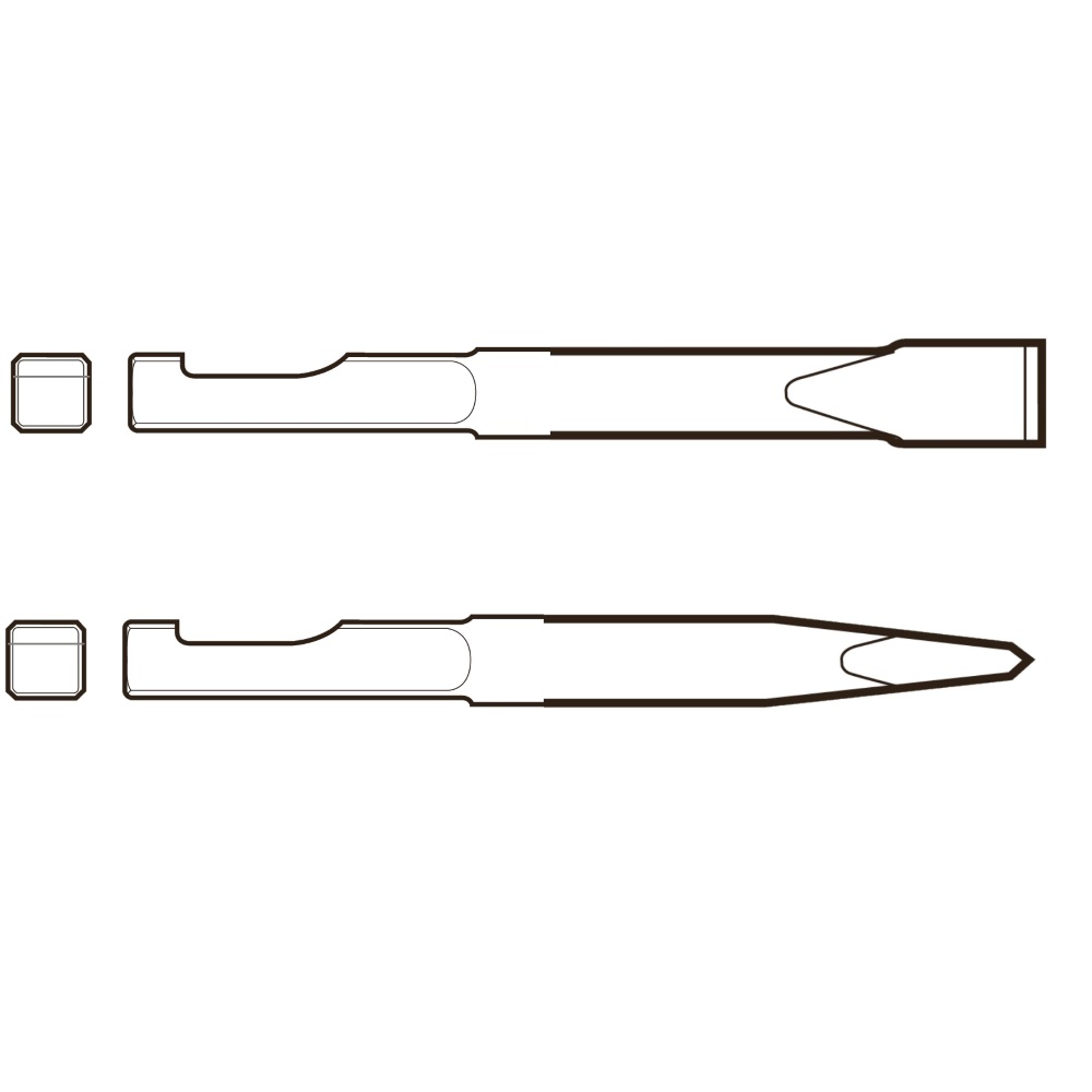 Scalpello piatto: lunghezza 165 mm, larghezza 15 mm, attacco quadro 13 mm