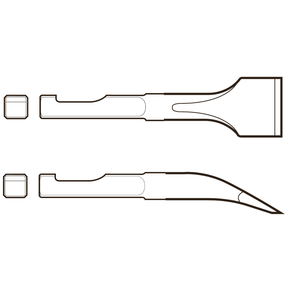 Scalpello ad angolo: lunghezza 200 mm, larghezza 35 mm, attacco quadro 13 mm (1/2")