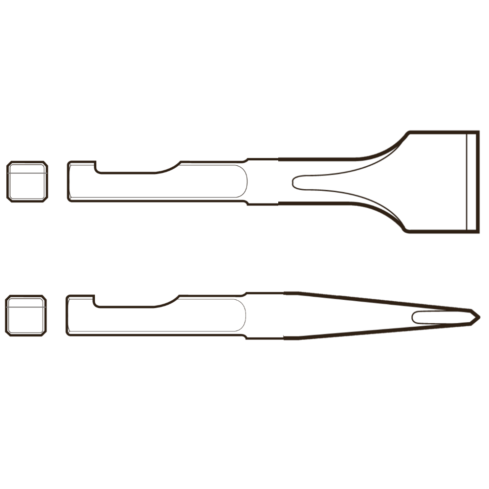 Scalpello piatto largo: lunghezza 200 mm, larghezza 35 mm, attacco quadro 13 mm (1/2")