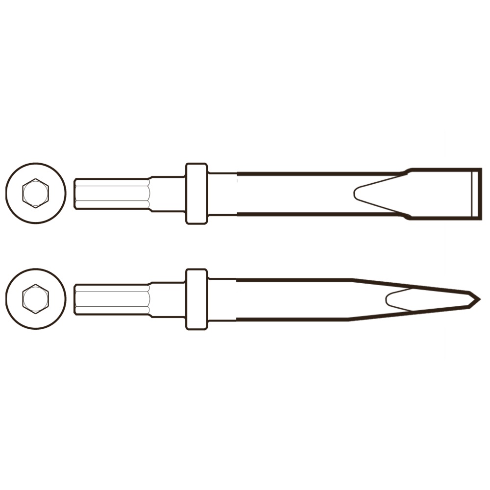 Utensile a scalpello piatto: attacco esagonale 12,7 mm, larghezza 13 mm, lunghezza 200 mm