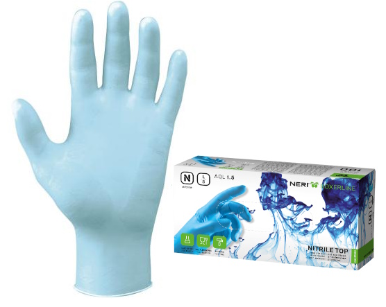 Guanto nitrile Mod. NITRILE TOP: AQL 1,5, spessore 0,12 mm, colore azzurro, clorinato, tg. XL (10) (