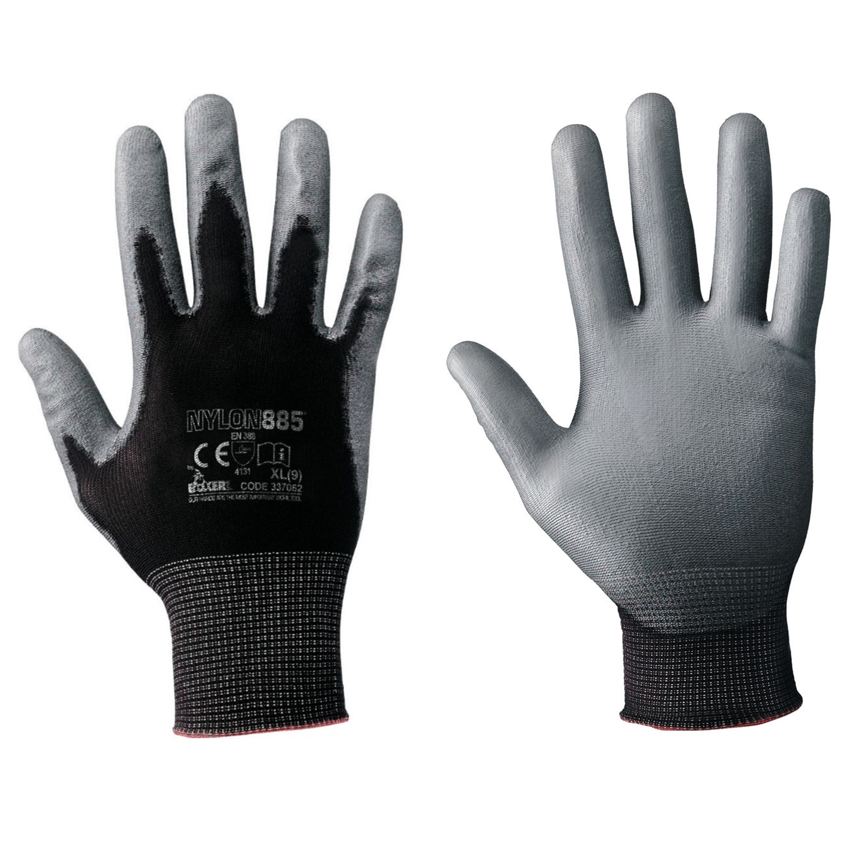 Guanto 885: a filo continuo, 100% nylon/poliuretano, palmo ricoperto, dorso areato, palmo elasticizz