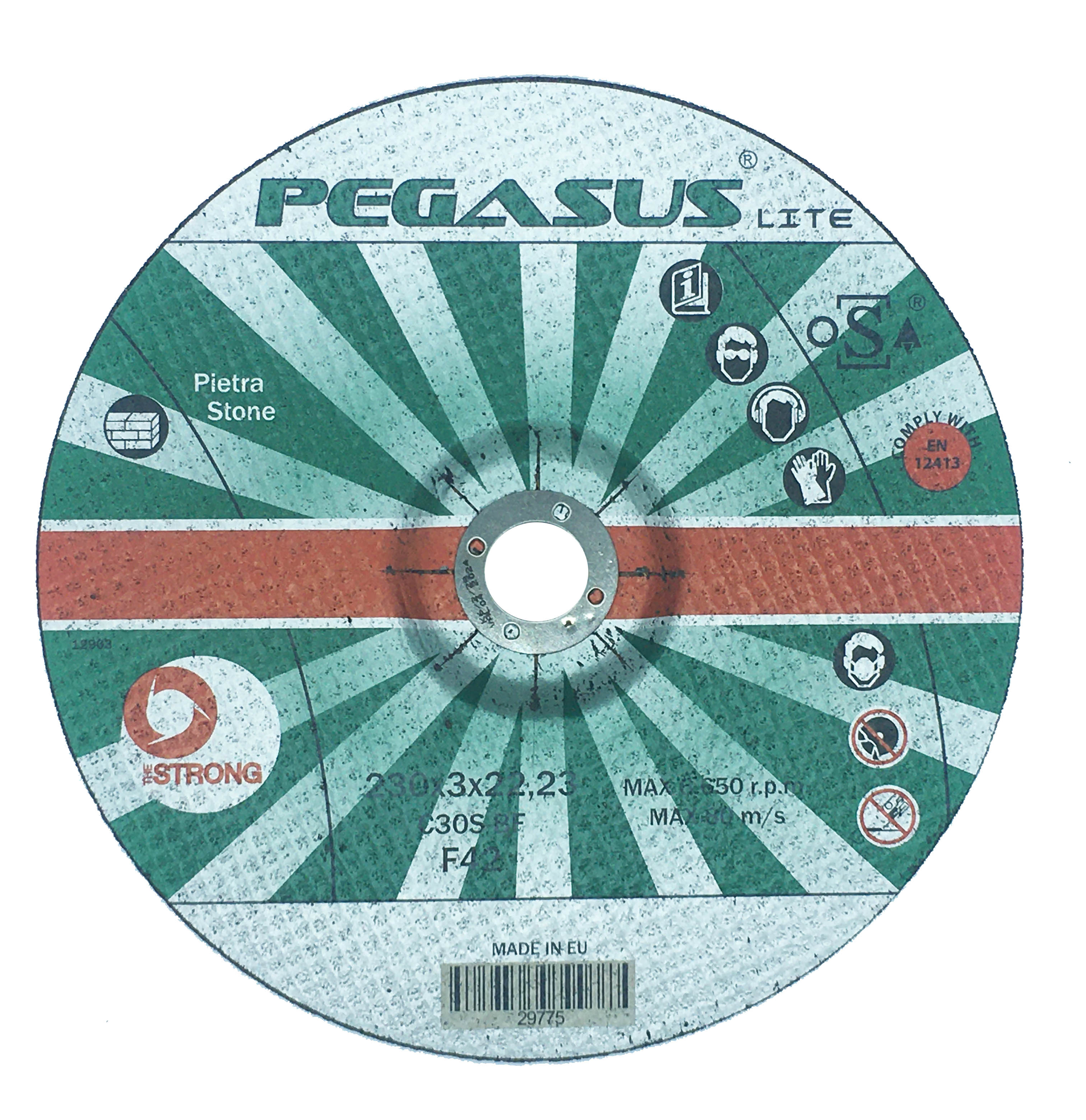 Disco da taglio: 230x3x22 mm, specifica C30S-4 BF A CD, forma F42, velocità 80 m/s, PEGASUS LITE STO