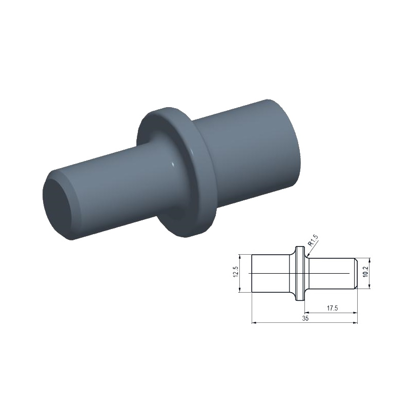 Butteruola semifinita: R1,5, D.testa 12,5 mm, D.gambo 10,2 mm, lunghezza gambo 17,5 mm, lunghezza to