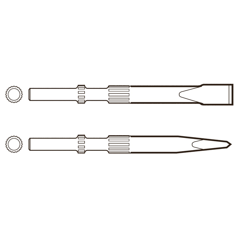 Scalpello piatto: larghezza 22 mm, lunghezza 250 mm, attacco tondo ISO 17.3 mm (0,68")