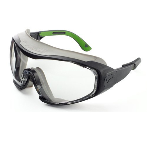 Occhiale a maschera 6X1: lente neutra antiappante-antigraffiomontatura gun metal/verde, ventilazione