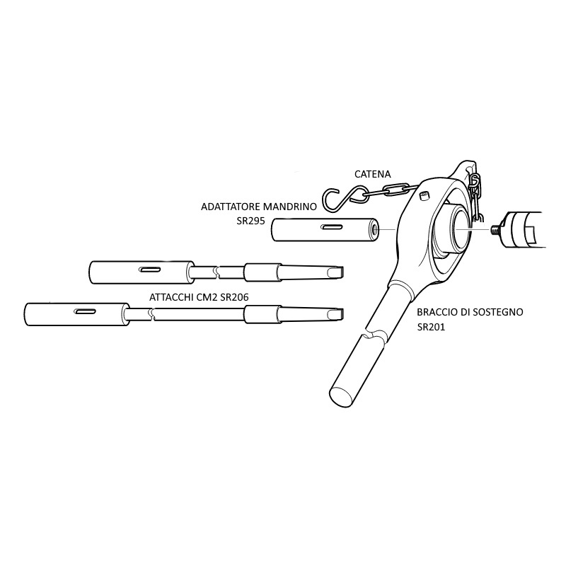 Braccio di reazione per extra forza in foratura composto da: adattatore (SR295), braccio di sostegno