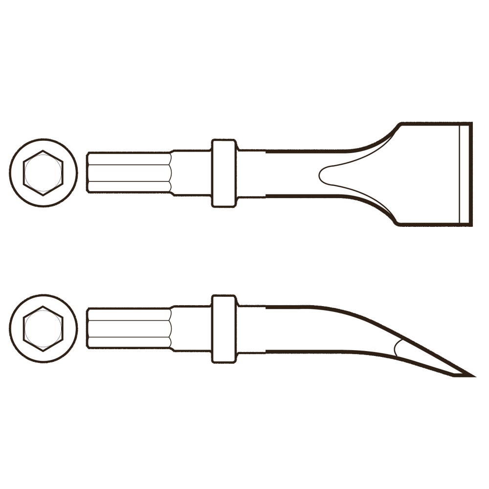 Scalpello ad angolo: attacco esagonale ISO 17,3 mm (0,68"), lunghezza 335 mm, larghezza 50 mm (RRC34