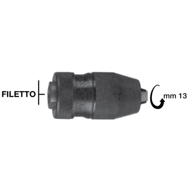 Mandrino autoserrante: attacco filettato 3/8"x24, serraggio 0,5-13 mm, D. 40 mm, lunghezza 80 mm