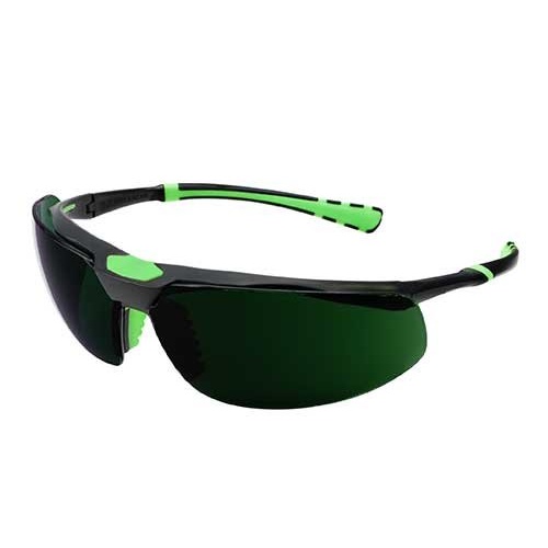 Occhiale 5X3: montatura nero/verde, lente verde 5 antigraffio-antiappannante, sistema di ventilazion