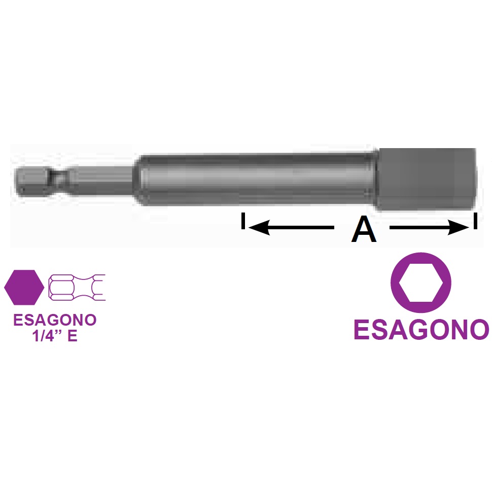 Chiave a bussola: esagono 5,5 mm, attacco esagonale 1/4"E, lunghezza 100 mm, scarico 50 mm