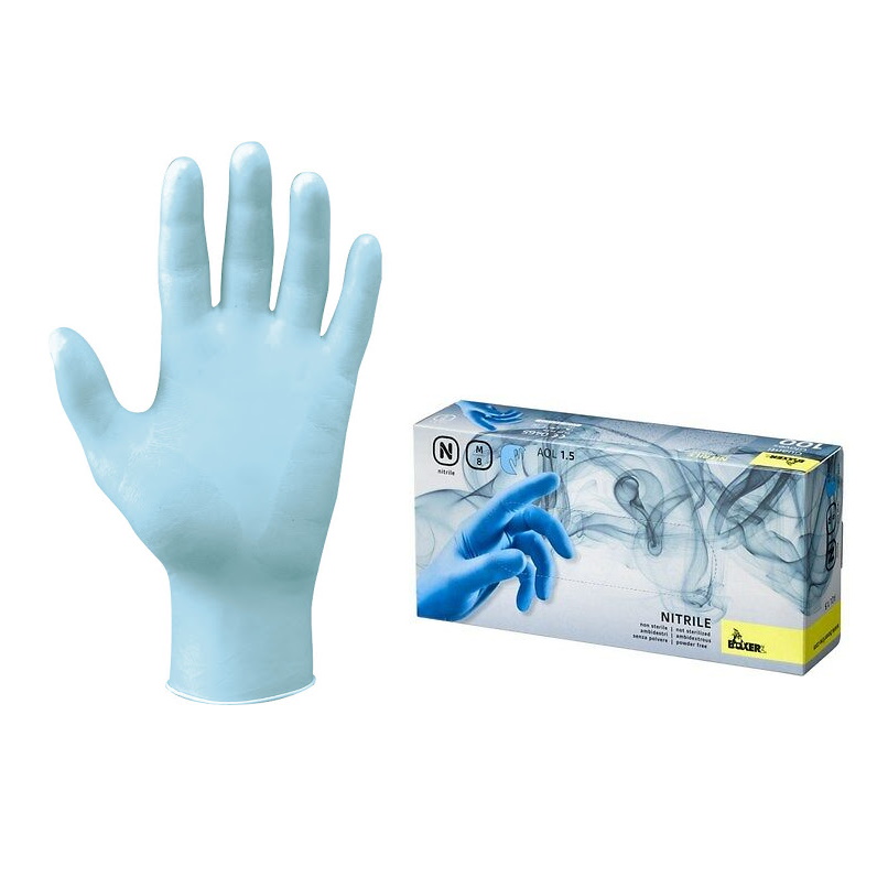 Guanto nitrile Mod. NITRILE: AQL 1,5, spessore 0,10 mm, clorinato, colore azzurro, tg. S (7) (conf. 