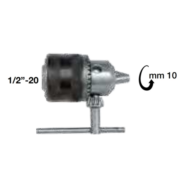 Mandrino a cremagliera: con chiave di serraggio, attacco filettato 1/2"-20, serraggio 1-10 mm, D. 33