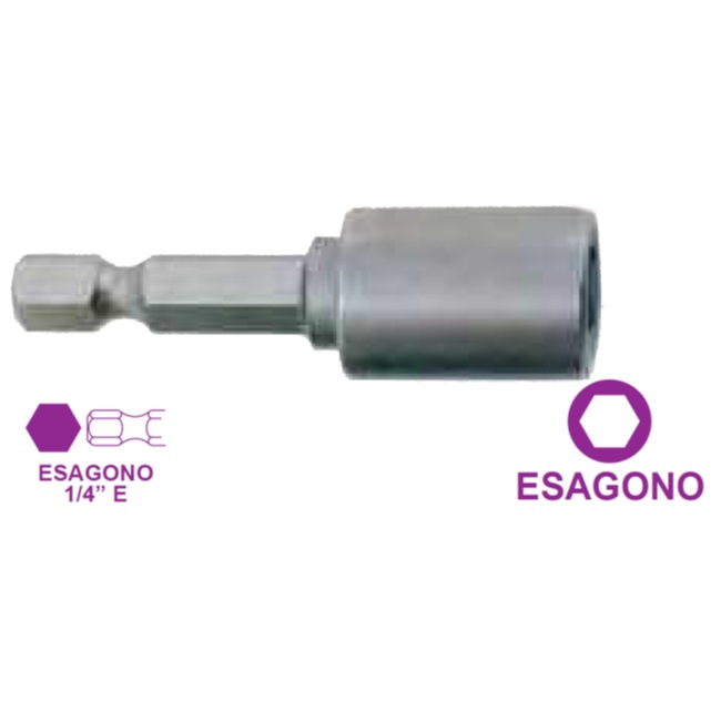 Chiave a bussola: esagono 9 mm, attacco esagonale 1/4"E, lunghezza 50 mm