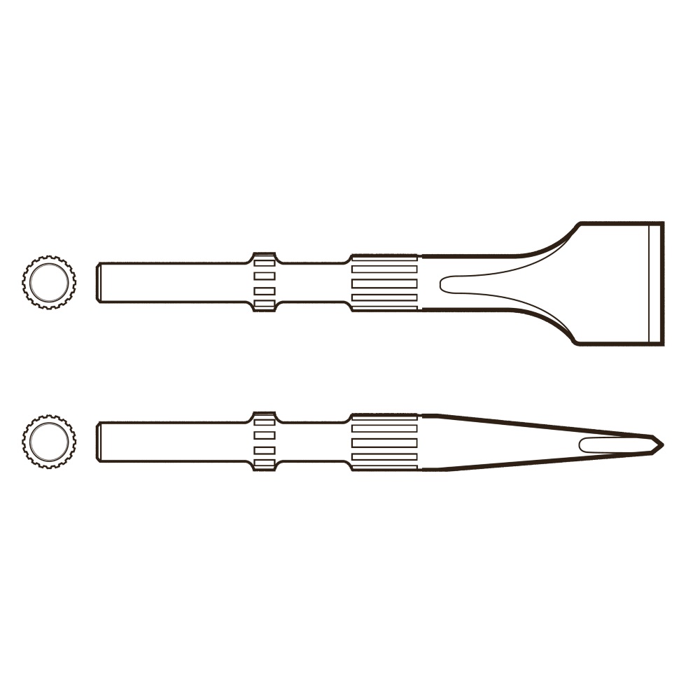 Scalpello piatto largo: larghezza 50 mm, lunghezza 340 mm, attacco tondo ISO 17.3 mm (0,68")