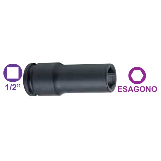 Bussola: esagono 8 mm, attacco quadro 1/2", D. 15 mm, lunghezza 78 mm