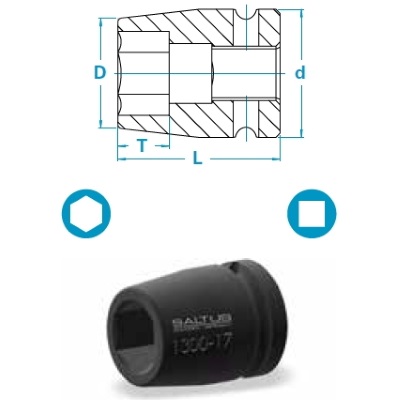 Bussola: attacco quadro 1", attacco esagonale 21 mm, lunghezza 57 mm, tipo T