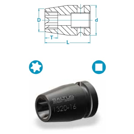 Bussola per viti Torx: attacco quadro 3/4¿, Torx E20, lunghezza 50 mm