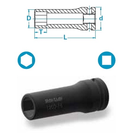 Bussola lunga: attacco quadro 3/4", attacco esagonale 18 mm, lunghezza 100 mm