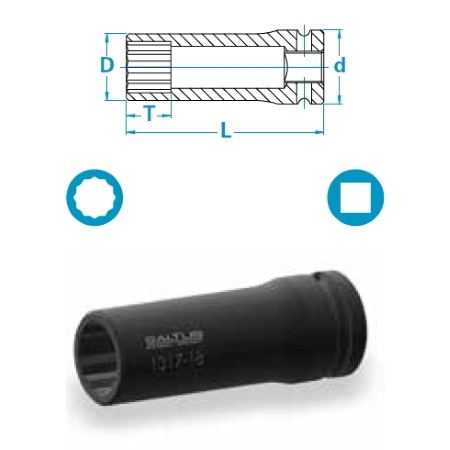 Bussola lunga: attacco quadro 3/4¿, attacco dodecagonale 19 mm, lunghezza 100 mm