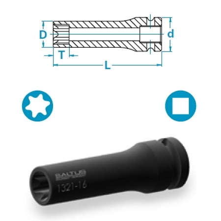 Bussola lunga per Torx: attacco quadro 3/4¿, Torx E20, lunghezza 80 mm