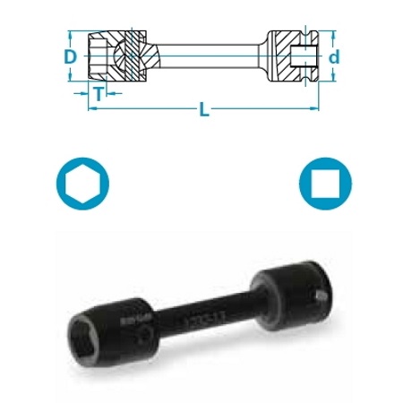 Bussola universale lunga: attacco quadro 1/2¿, attacco esagonale 13 mm, lunghezza 100 mm