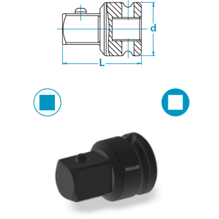 Adattatore universale: attacco quadro 3/8", attacco quadro 1/4", lunghezza 25 mm