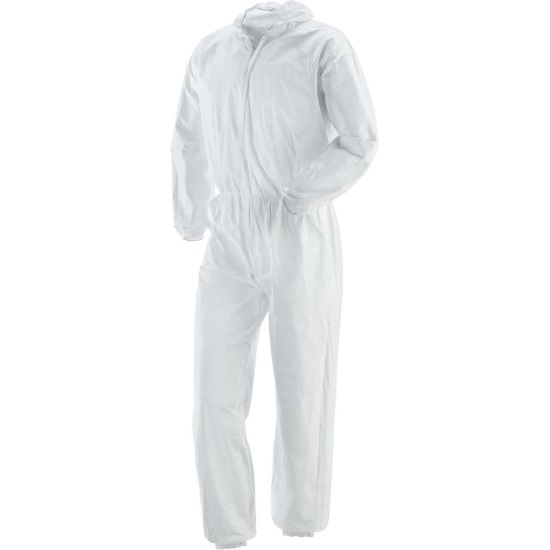 Tuta Mod. TYVEK 1622E: monouso, colore bianco, in tyvek microperforato 1622E, peso 41 g/m2, tg. XL