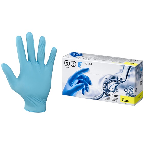 Guanto Mod. MAGIC NIT: nitrile, AQL 1,5, spessore 0,12 mm, colore azzurro, tg. 9 (M) (conf. 100 pz)