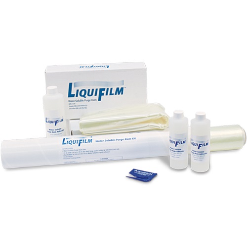 Kit LIQUIFILM contiene: nr.1 film solubile in acqua 1x20 Mt, nr.2 bottiglie 250 ml adesivo solubile,