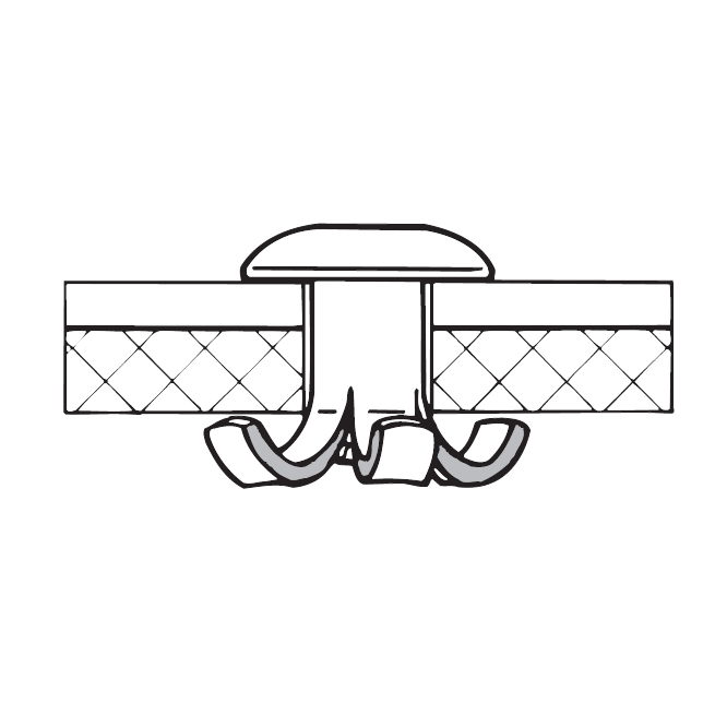 Rivetto a fiore: corpo D. 3,2x10 mm, corpo alluminio AlMg 3, chiodo acciaio zincato, foro D. 3,6 mm,