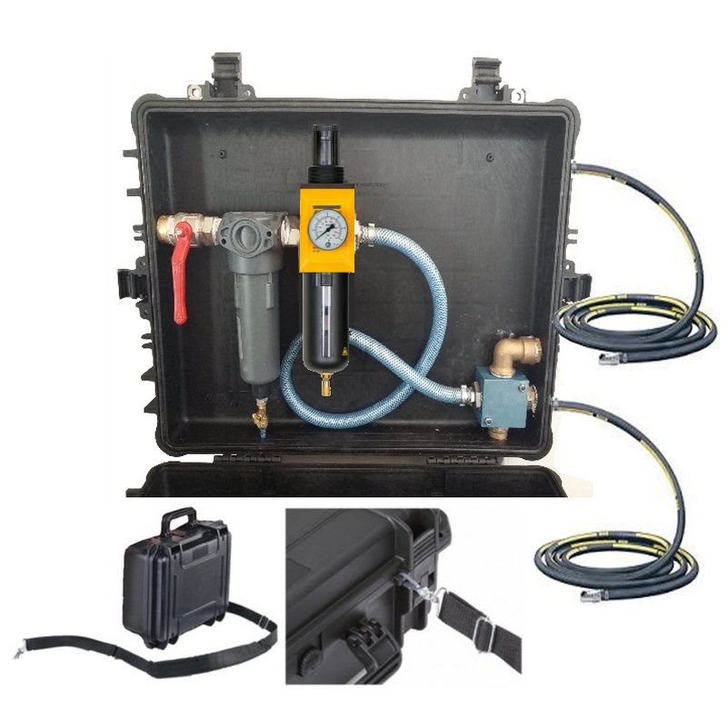 Kit CLEAN AIR BOX: in valigia 34 lt, nr.2 postazioni oil free, MIDI-F/R-1/2-BSP, filtro con separato