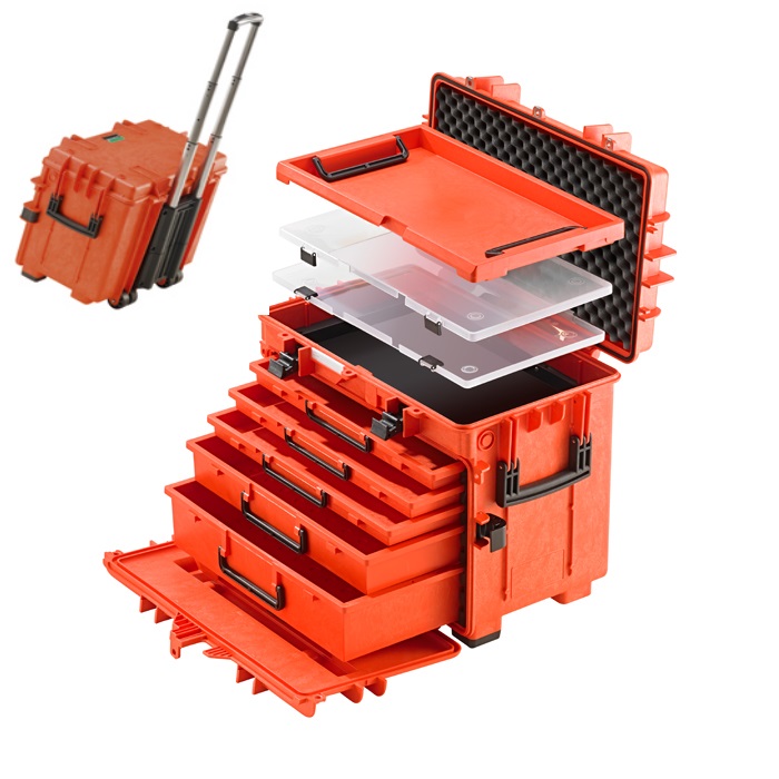 Trolley portautensili Mod. 13217: nr.5 cassetti estraibili, nr.2 ruote doppie, impugnatura telescopi