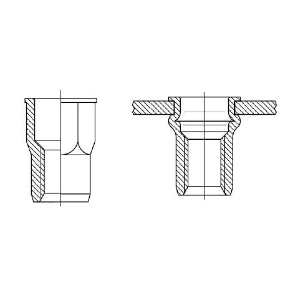 Inserto filettato: M4, corpo 6x11,2 mm, testa a filo, in acciaio inox, gambo esagonale, spessore ser