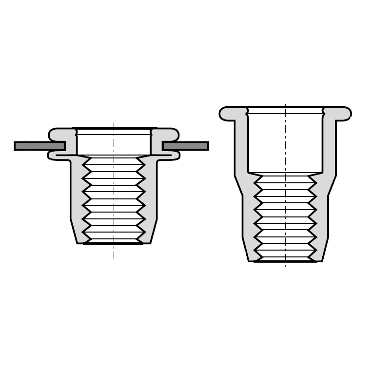 Inserto filettato: M4, corpo 6x10 mm, testa flangiata, in acciaio zincato, gambo esagonale, spessore