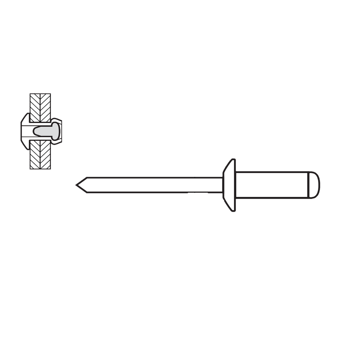 Rivetto MASTERFIX 1032: corpo 4,8x8 mm, testa larga, corpo alluminio AlMg3,5, chiodo acciaio zincato