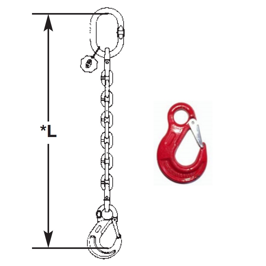 Pendente con braccio in catena: nr.1 braccio, lunghezza 1 Mt, catena D. 6 mm, carico max 90° 1.120 k