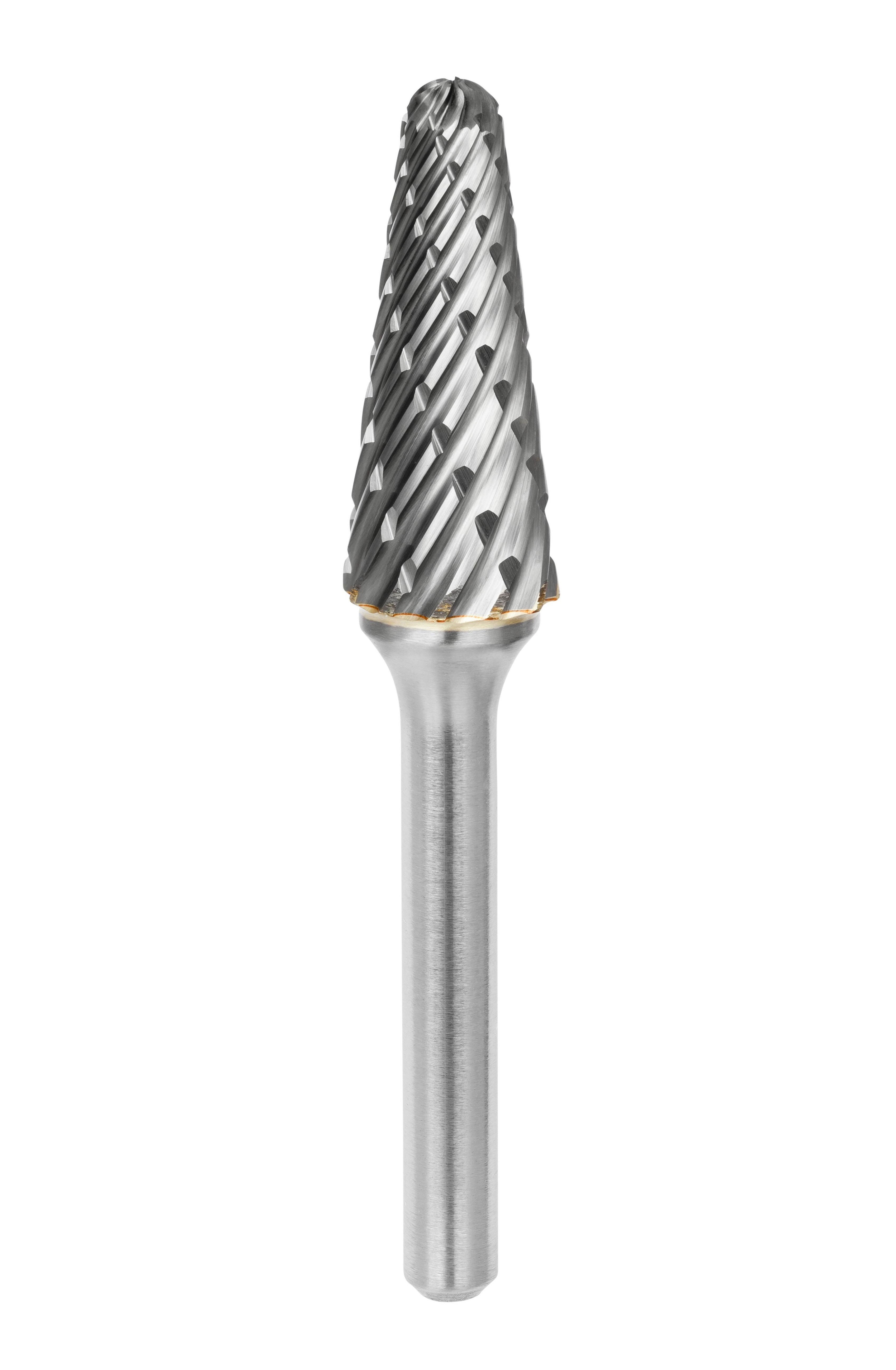 Fresa conica con testa sferica: D. 10 mm, gambo 6 mm, tagliente 63, lunghezza gambo 45 mm, lunghezza