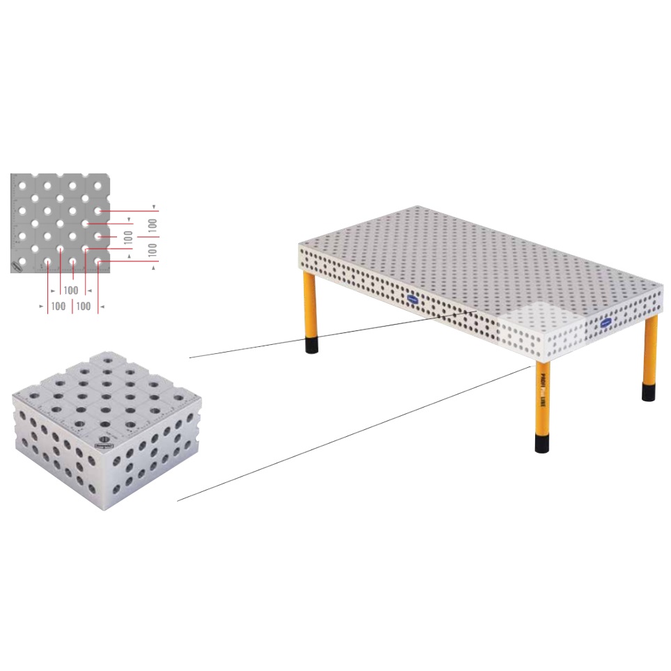 Tavolo di saldatura Mod. PROFI PLUS LINE: senza indurimento, dimensione 2000x1000 mm, D.fori 28 mm, 