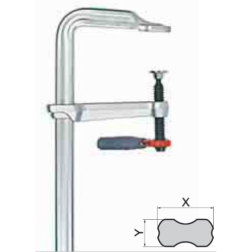 Strettoio Mod. SLC 30: in acciao, a cricchetto, serie leggera, asta 25x12, misura 300x140 mm