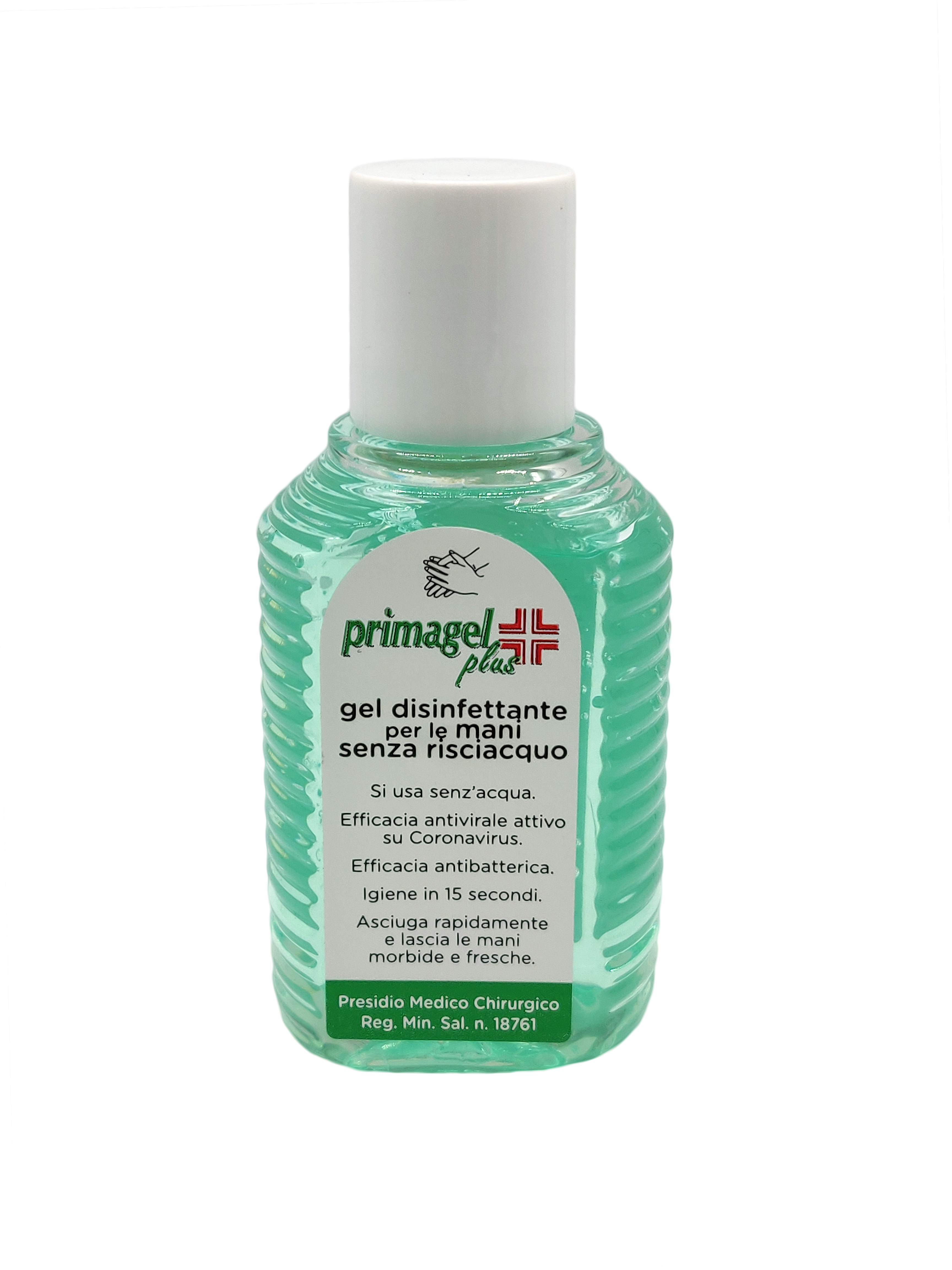 Gel disinfettante mani Mod. PRIMAGEL PLUS: igienizzante mani alcolico, flacone da 50 ml