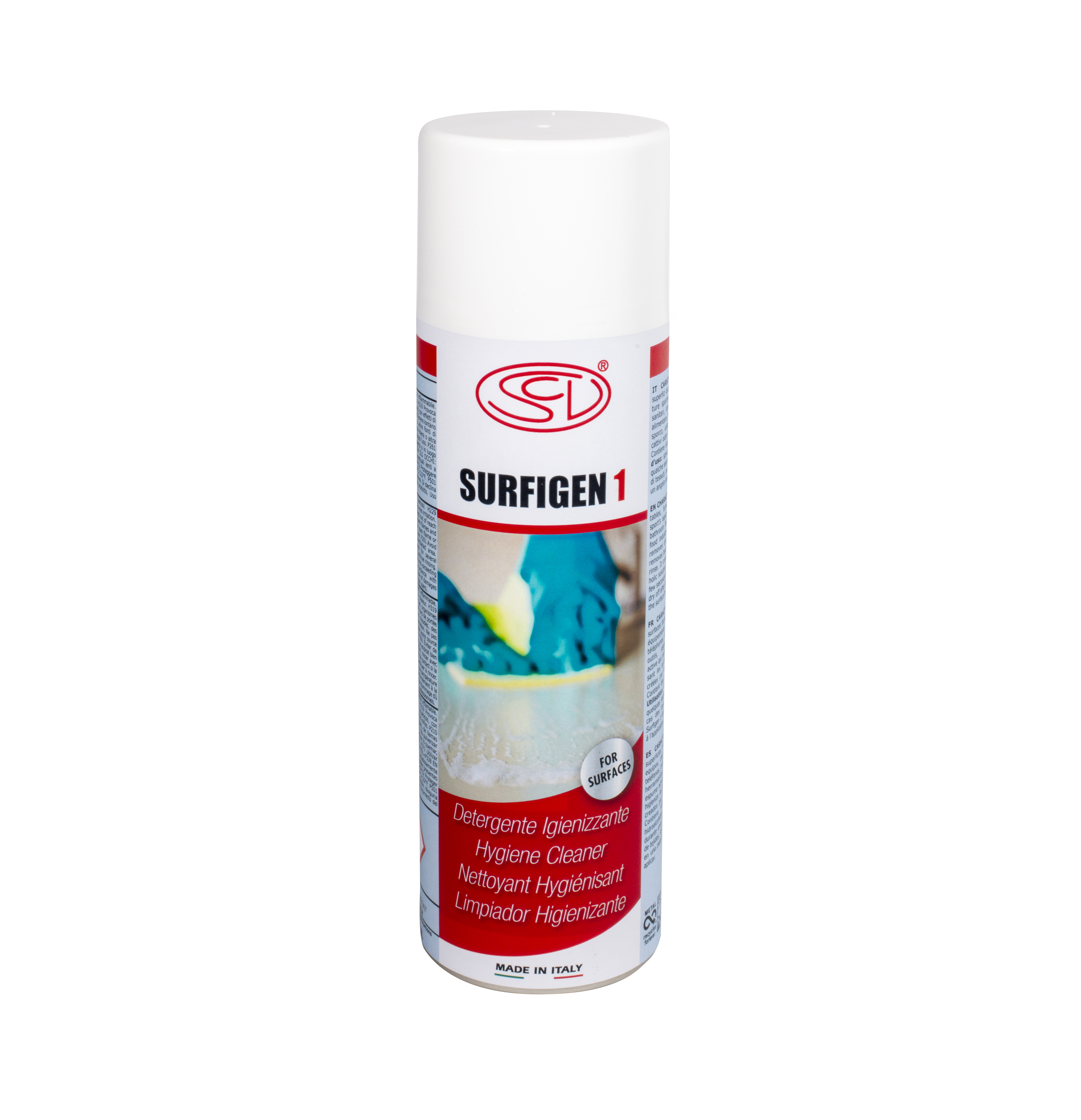 Schiuma igienizzante detergente spray Mod. SURFIGEN 1: bomboletta da 500 ml, per superfici