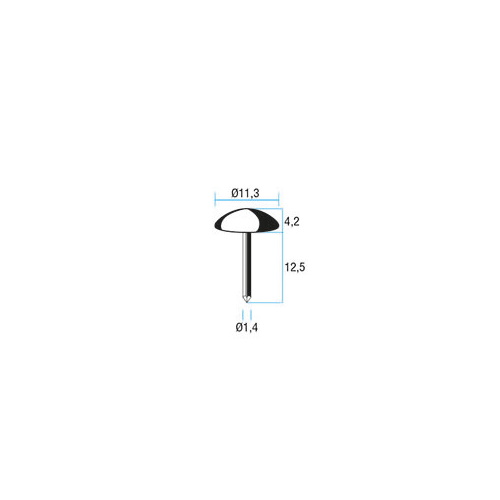 Borchie 11-GL: nastrate oro, testa D. 11,3 mm, lunghezza tot. 12,5 mm, D.gambo 1,4 m, altezza testa 