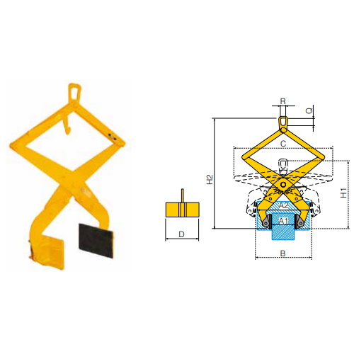 Pinz per sollevamento PB5C: per parallelepipedi e blocchi, portata 500 kg, apertura 500-650 mm